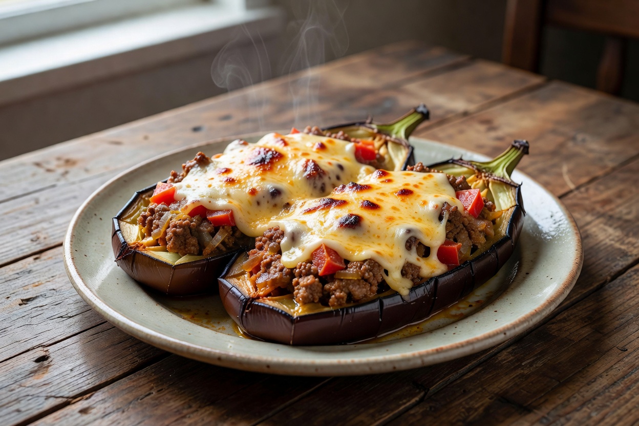 Berenjenas rellenas con carne y queso