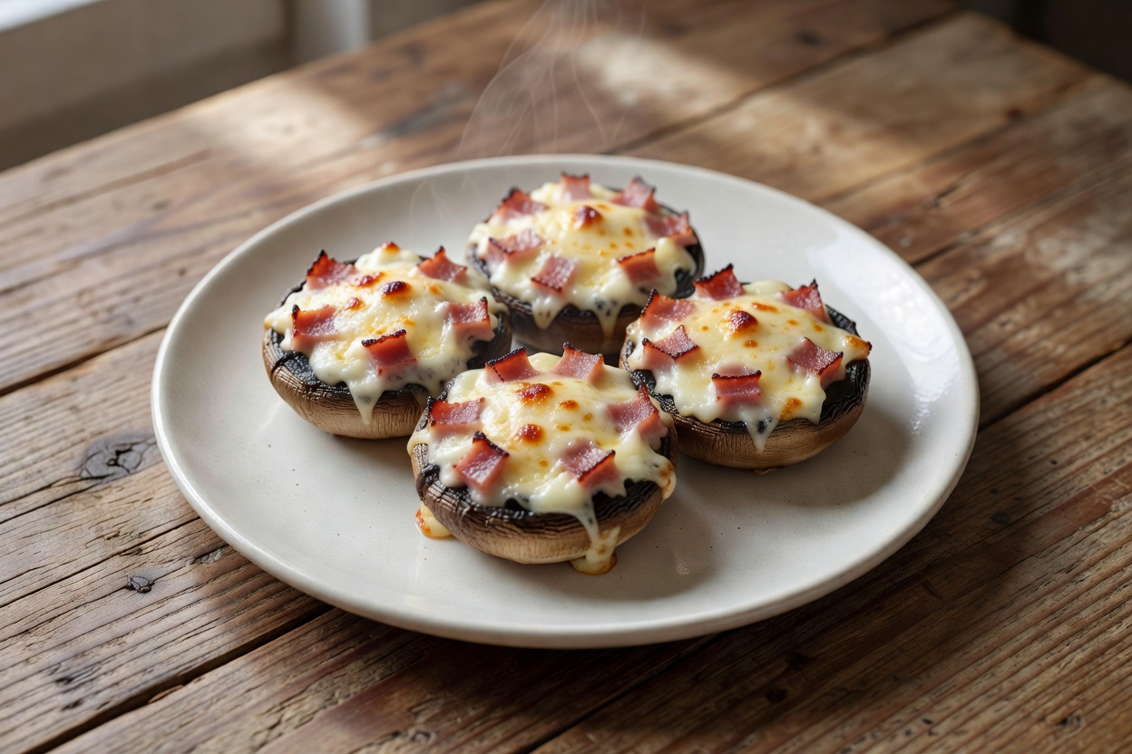 Champiñones rellenos de jamón york y queso de cabra