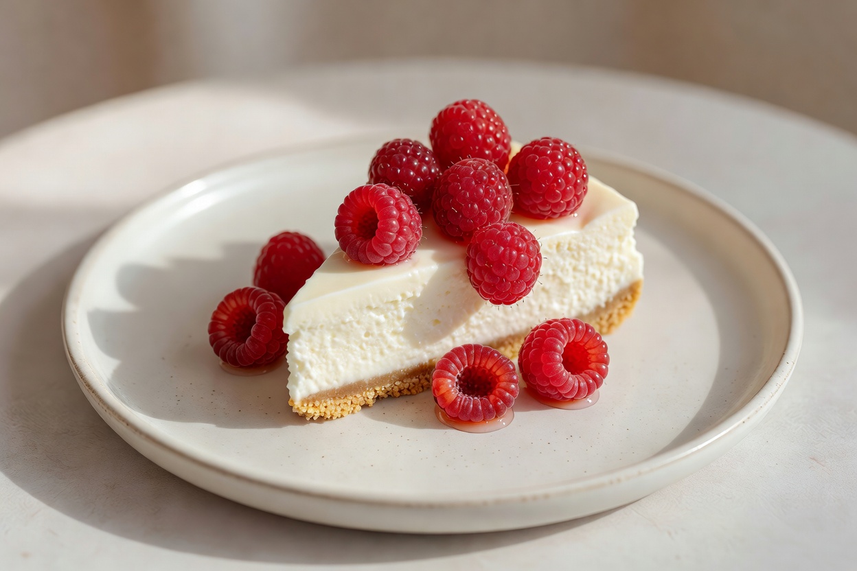 Cheesecake de yogurt natural con frambuesa