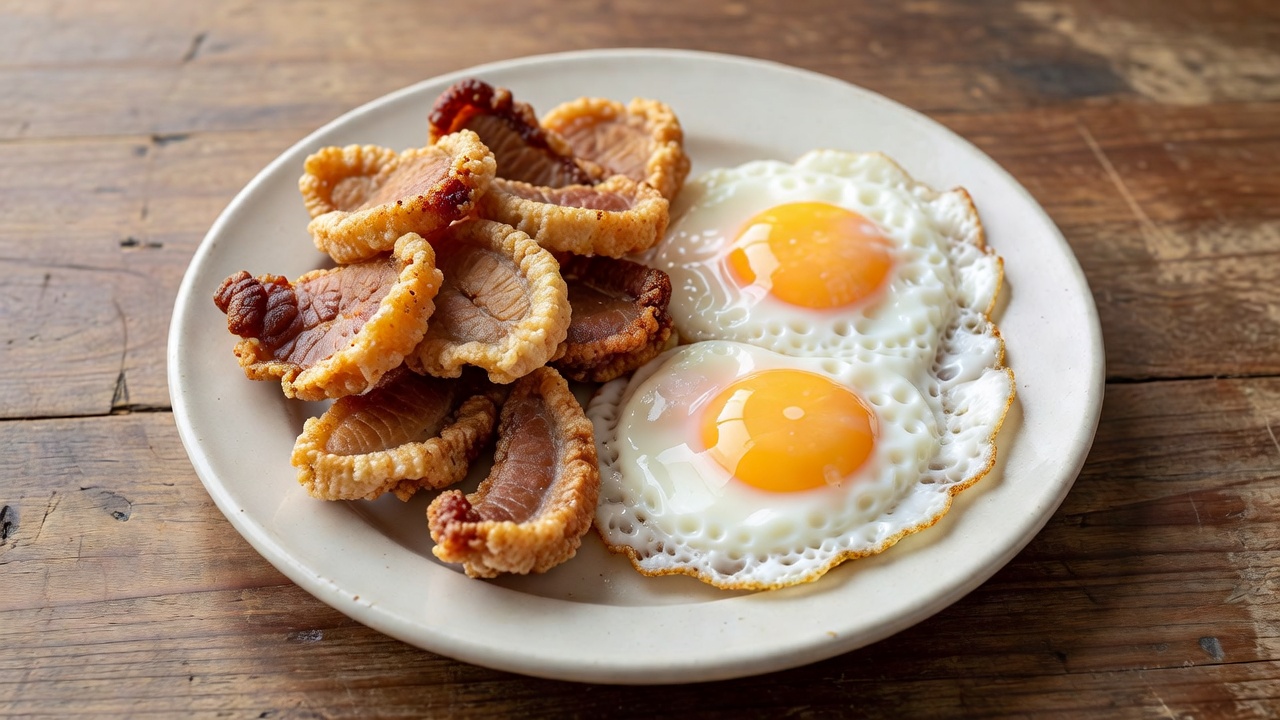 Chicharrones de cerdo con huevos fritos