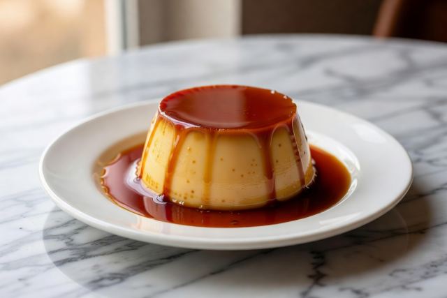 Flan de leche con salsa de caramelo