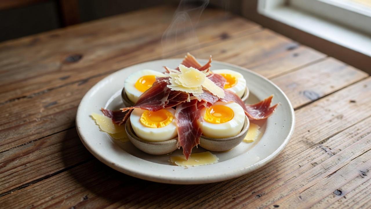 Huevos a la copa con jamón serrano y queso
