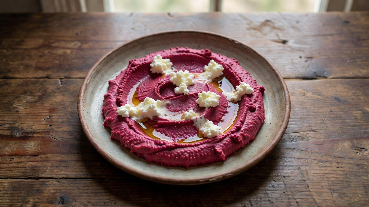 Hummus de remolacha con queso de cabra