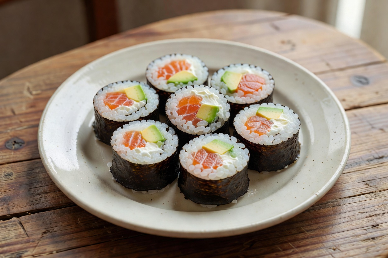 Maki de salmón, palta y queso crema