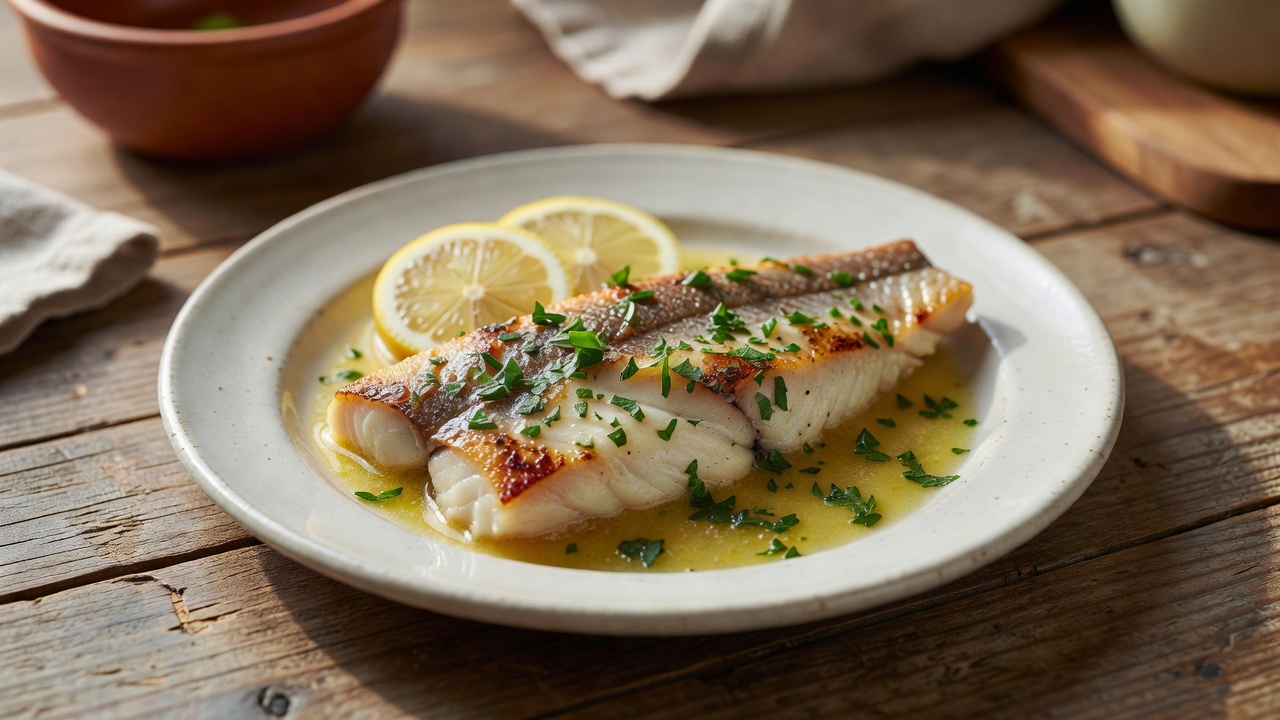 Merluza a la plancha con salsa de limón y mantequilla