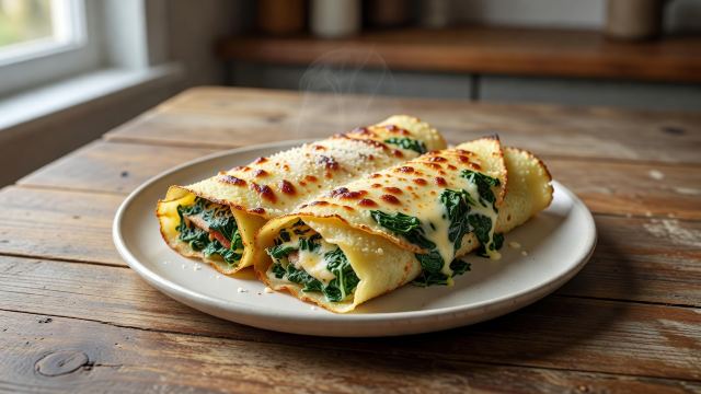 Panqueques rellenos con espinaca