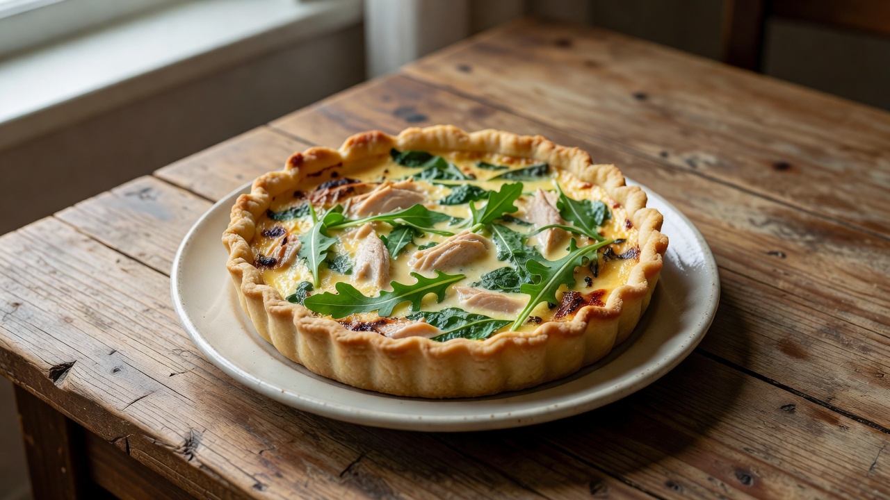 Quiche de pollo y rúcula