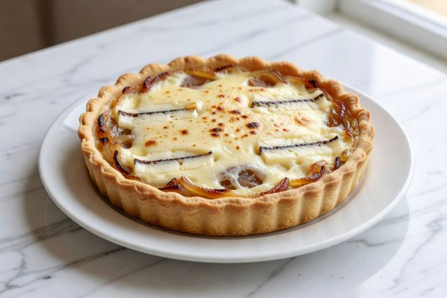 Tarta de cebolla y queso morbier de @lacteosricolact !