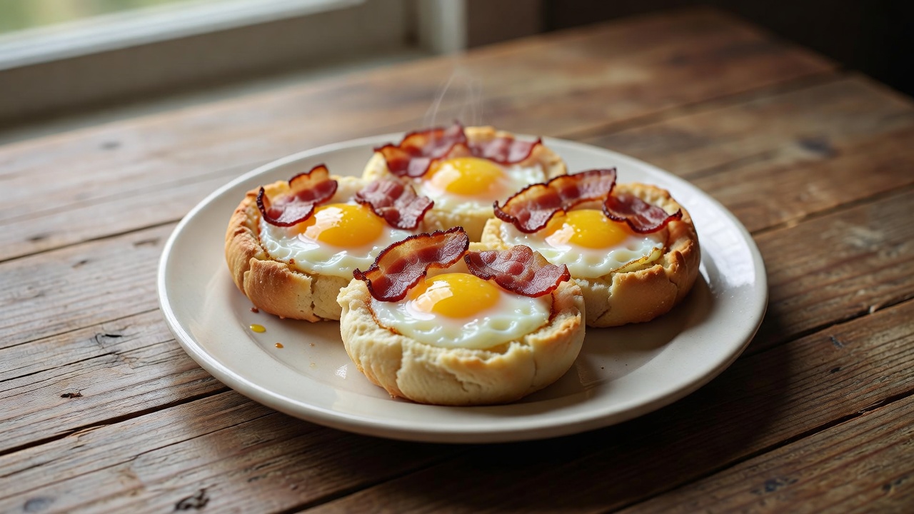Tartaletas de pan con huevo y bacon